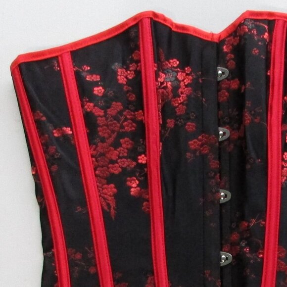 Black Red Asian Themed Boned Corset Set - NEW - Picture 4 of 7